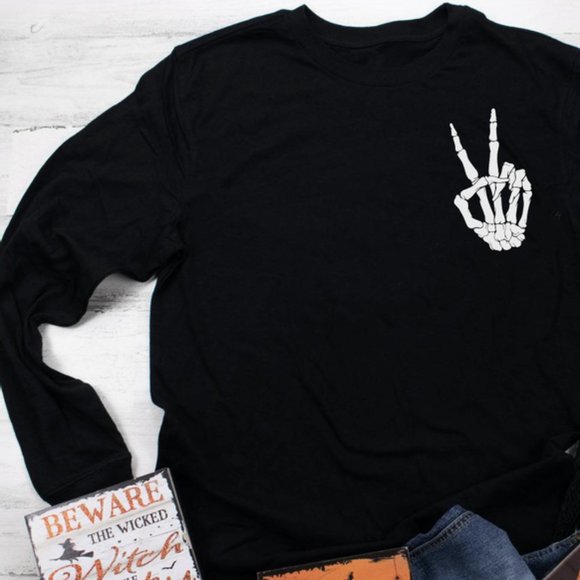Peace Sign Skeleton Hand Sweatshirt - Picture 1 of 1